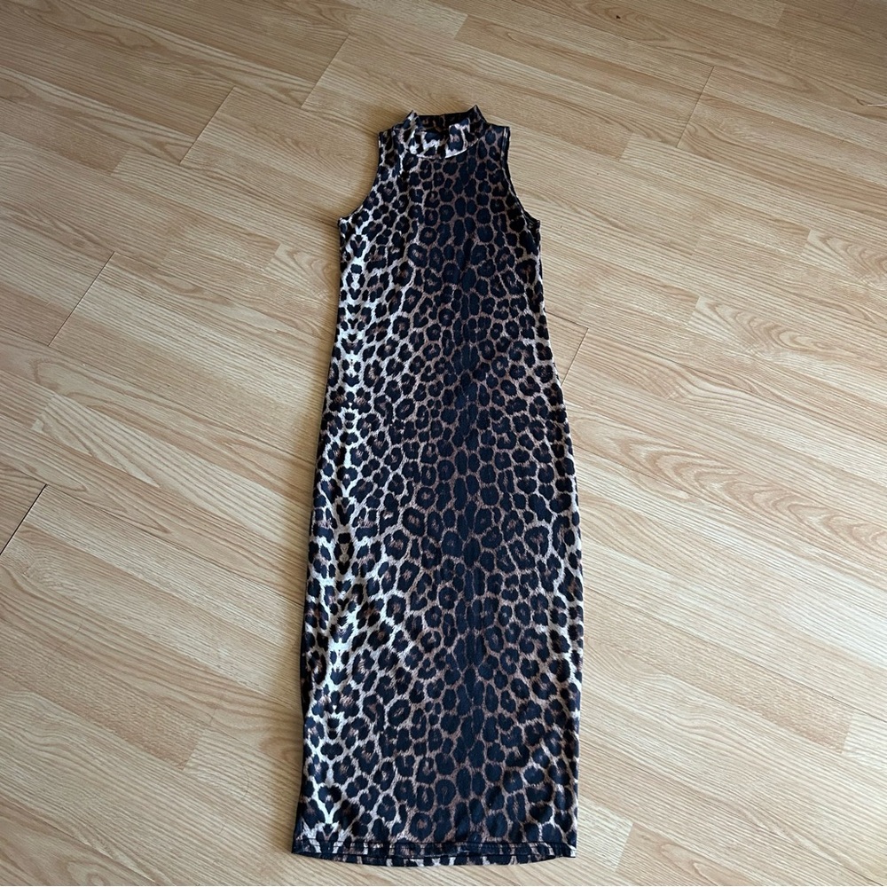 Boohoo Animal Print High Neck Midi Dress Size 4